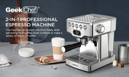 Geek Chef 20-Bar Espresso Maker with Milk Frother – Stainless Steel Espresso Machine for Lattes, Cappuccinos & More, 1.8L Tank