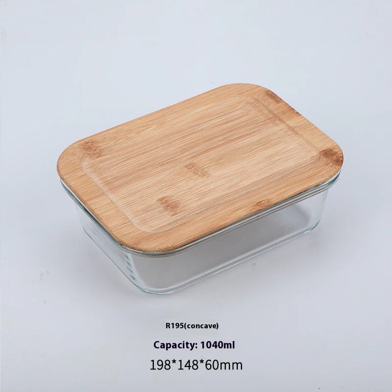 Silicon Glass Lunch Box with Bamboo Wood Lid