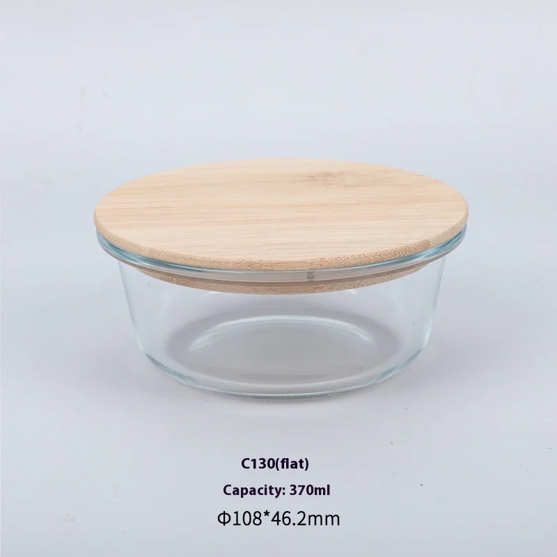 Silicon Glass Lunch Box with Bamboo Wood Lid