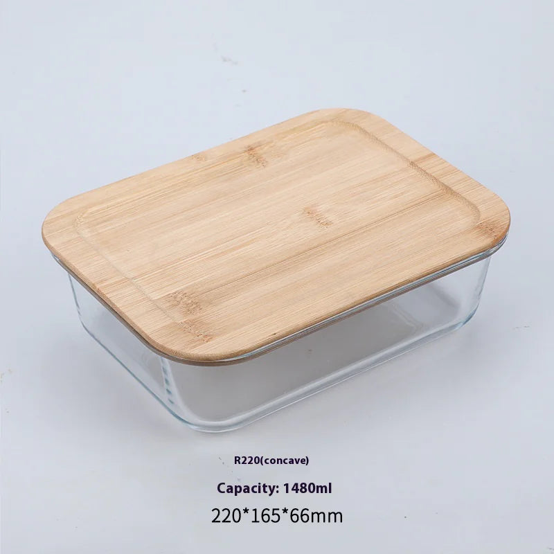 Silicon Glass Lunch Box with Bamboo Wood Lid