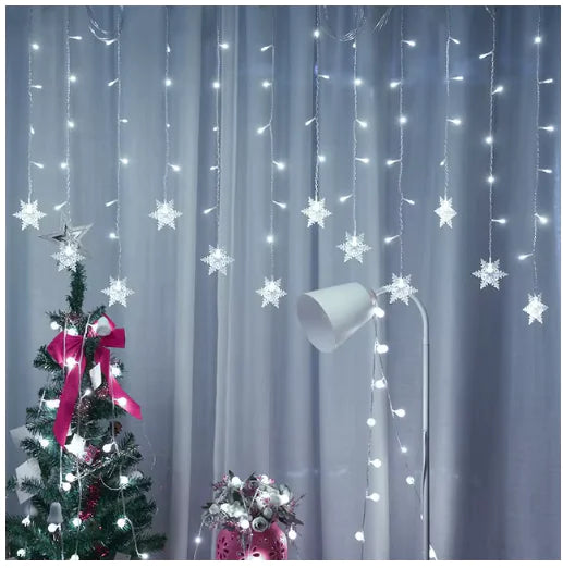 LED Snowflake Fairy Curtain Lights – Christmas & Party Decoration