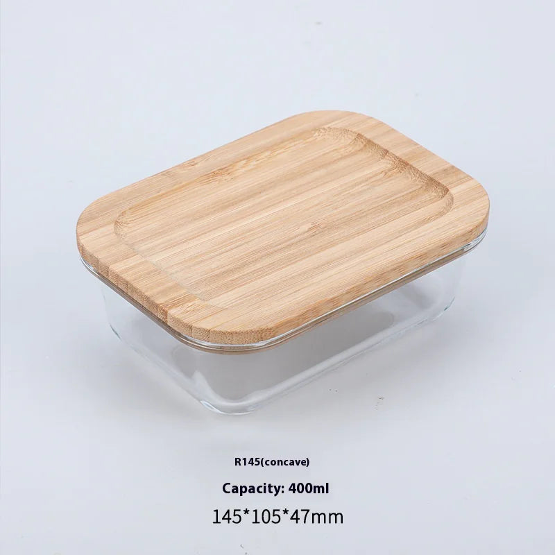 Silicon Glass Lunch Box with Bamboo Wood Lid