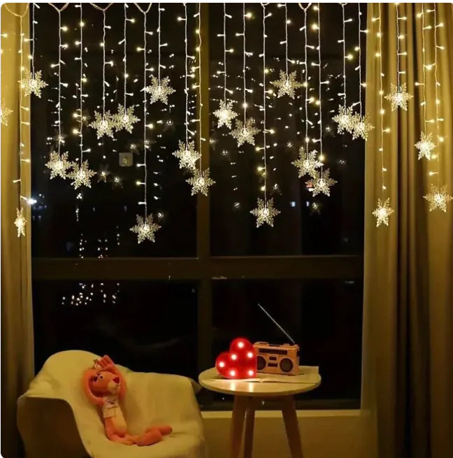 LED Snowflake Fairy Curtain Lights – Christmas & Party Decoration