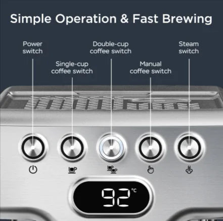 Geek Chef 20-Bar Espresso Maker with Milk Frother – Stainless Steel Espresso Machine for Lattes, Cappuccinos & More, 1.8L Tank