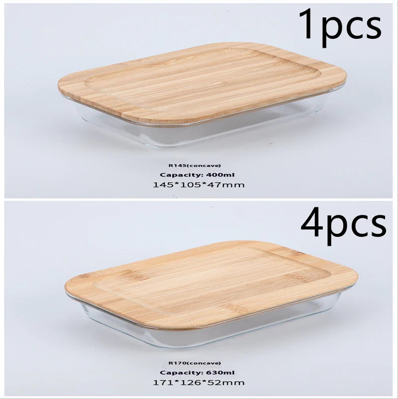 Silicon Glass Lunch Box with Bamboo Wood Lid