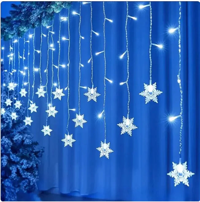 LED Snowflake Fairy Curtain Lights – Christmas & Party Decoration