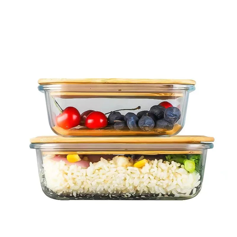 Silicon Glass Lunch Box with Bamboo Wood Lid