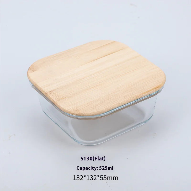 Silicon Glass Lunch Box with Bamboo Wood Lid