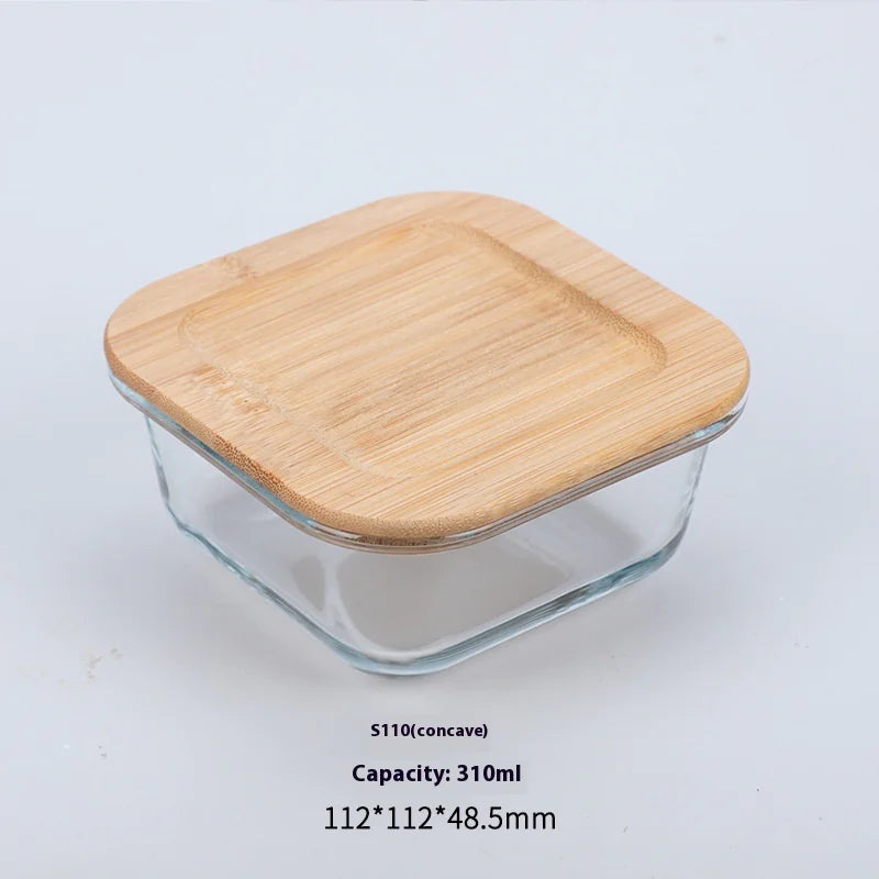 Silicon Glass Lunch Box with Bamboo Wood Lid